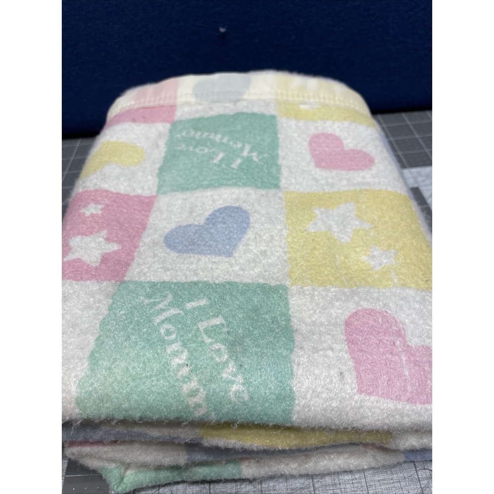 Owen Fleece I Love Mommy‎ Crib Blanket USA Nylon Binding 35"x42" Pastel